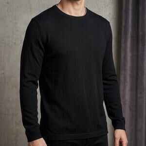 A-Frame Men's Crew Neck Sweater Black Cotton Modal Knit Quiet Luxury M